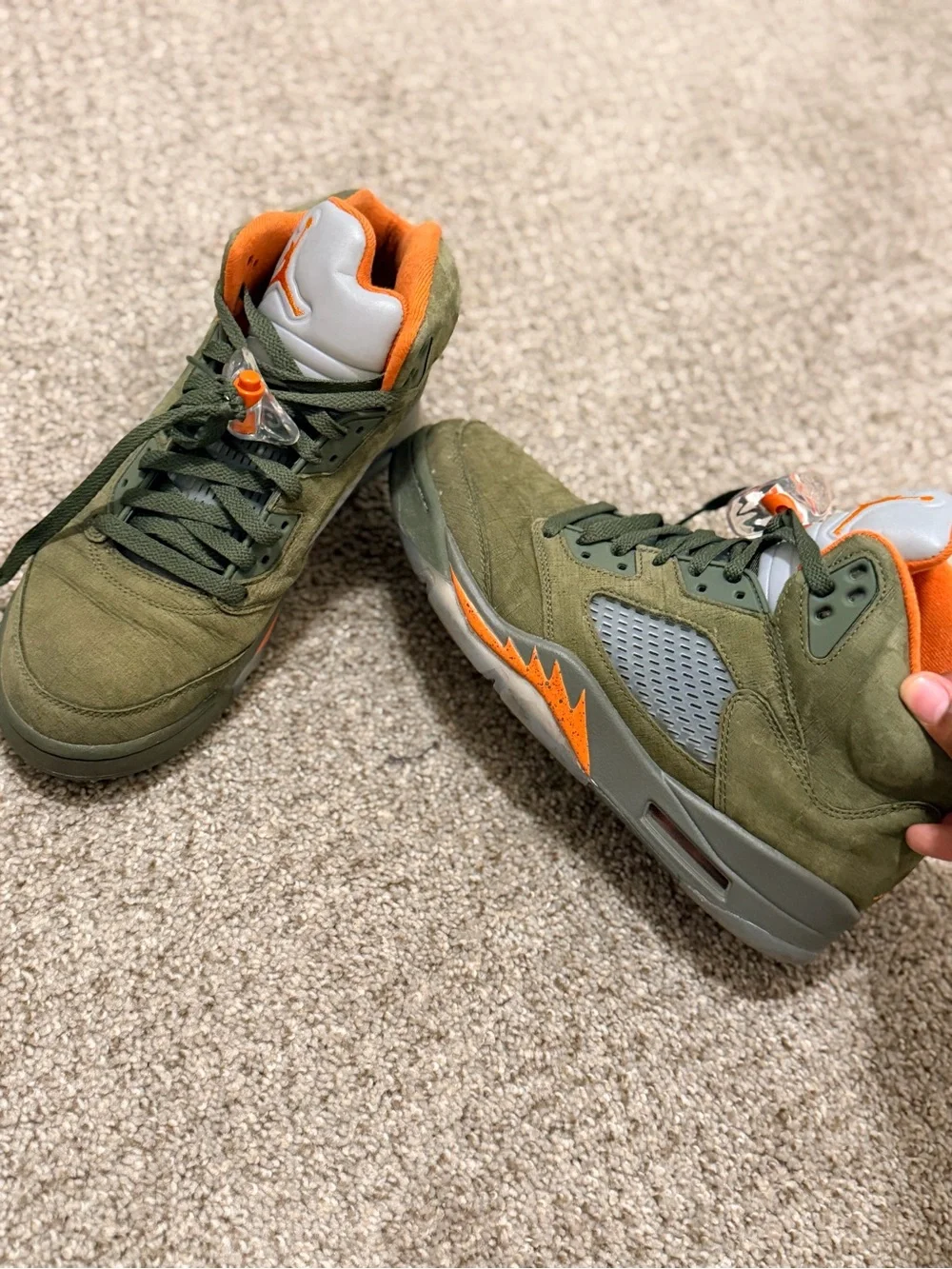 Jordan Men's Olive Green & Orange Suede Basketball Sneakers
